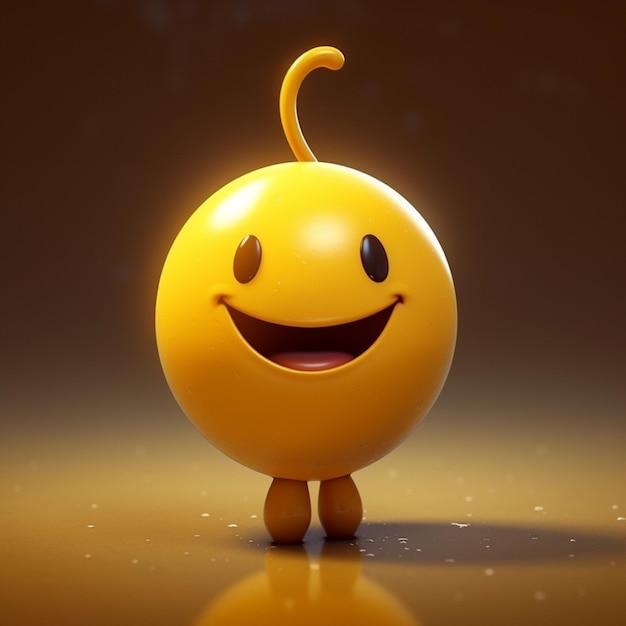 Emoticon giallo sorridente 3d rendering su sfondo scuro con riflessione