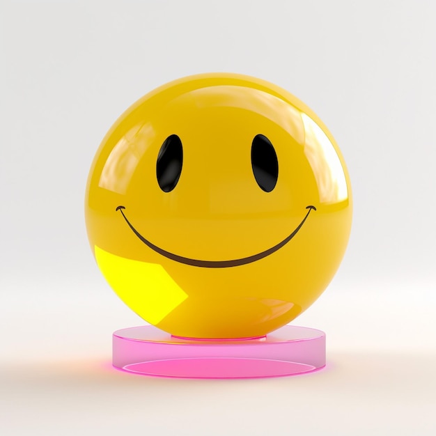 Emoticon sorridente su un'illustrazione di rendering 3d del podio