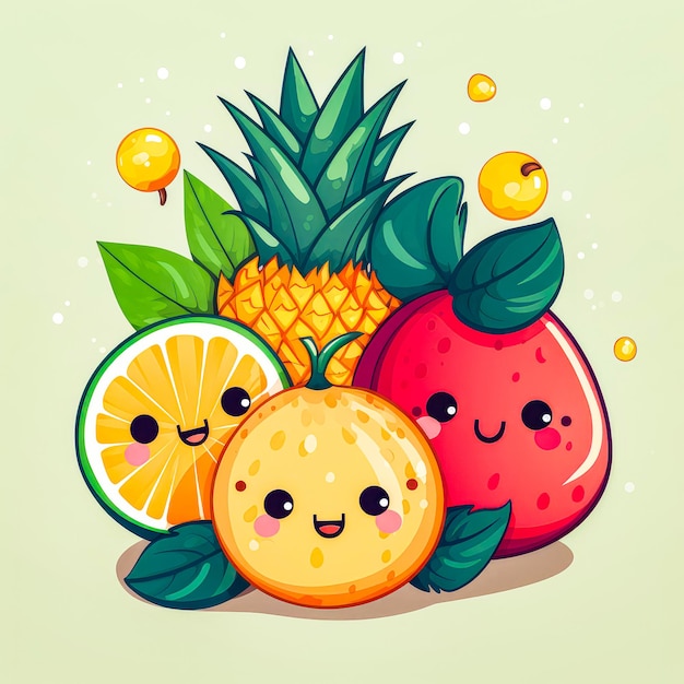 Emoticons di frutta gioiosi simboli di frutta colorati e felici