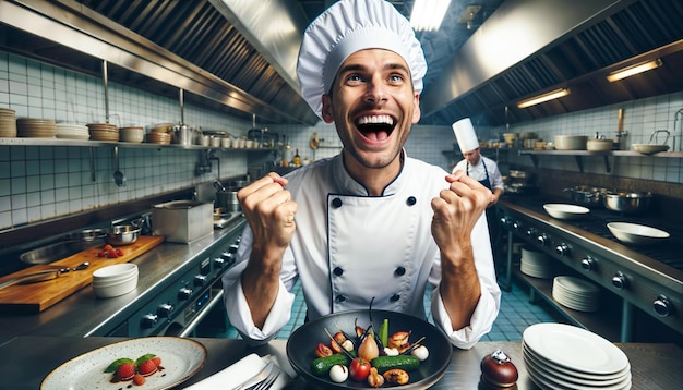 Emotion chef cucina sulla cucina nel concetto di professione della ristorazione
