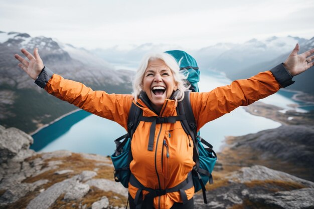 Emozionante donna in pensione nel suo viaggio