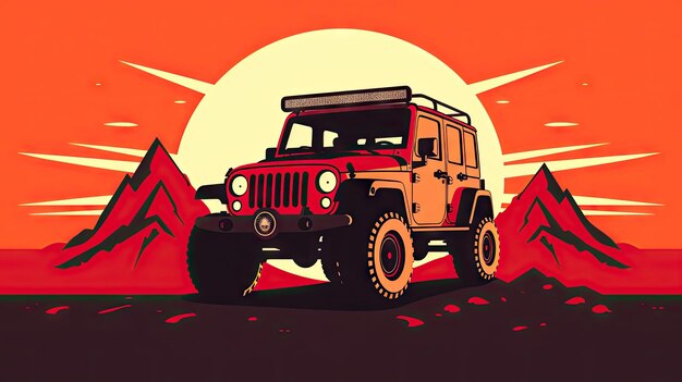 emozione dell'esplorazione off-road con un'icona di jeep rossa brillante in vista anteriore