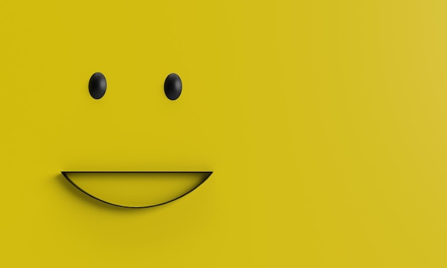 Emozione sensazione sorriso felice icona simbolo mondo sorriso felice divertente umore viso carino giallo colore sfondo carta parati copia spazio emoji risate positivo gioia saluto amore adesivo celebrazione festival