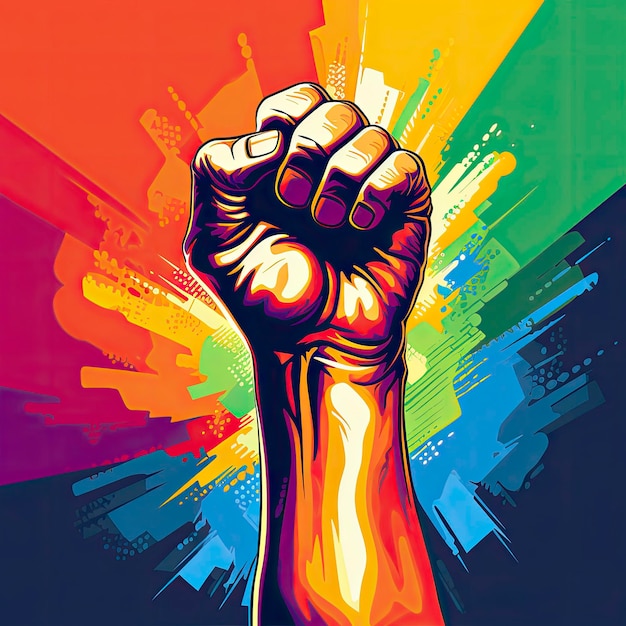 Empowered Fist Raised in Rainbow Colors Illustrazione vettoriale dell'orgoglio LGBT