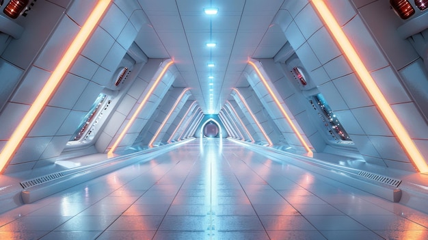 Empty Long Light Corridor Modern white background