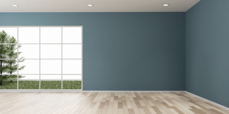 Empty room design copy space with the wooden floor 3d rendering