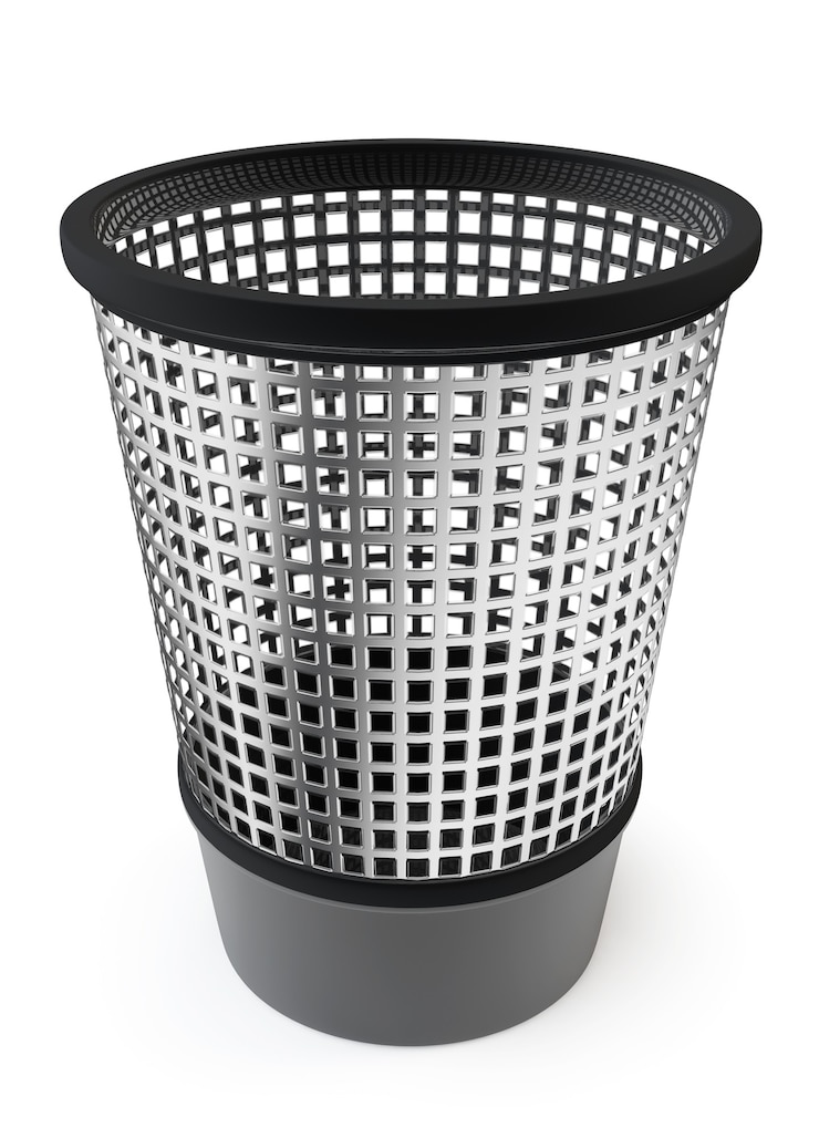 Photo empty trash, garbage bin on white background