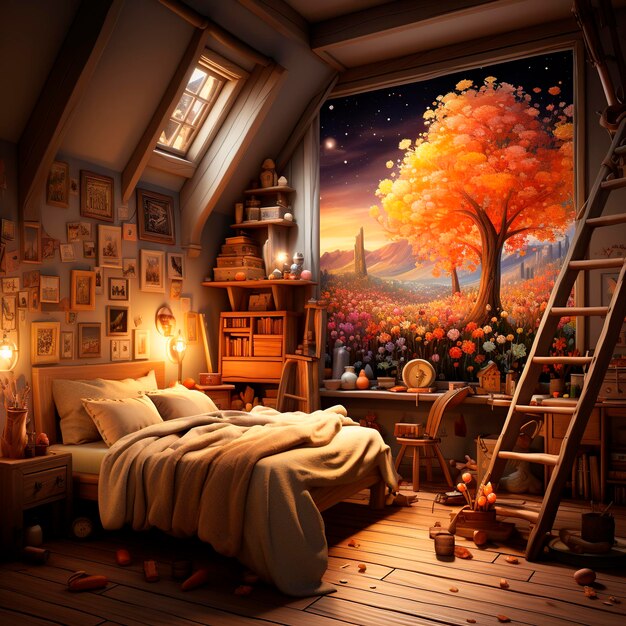 Enchanted Autumn Attic Un accogliente rifugio artistico con vista sul tramonto