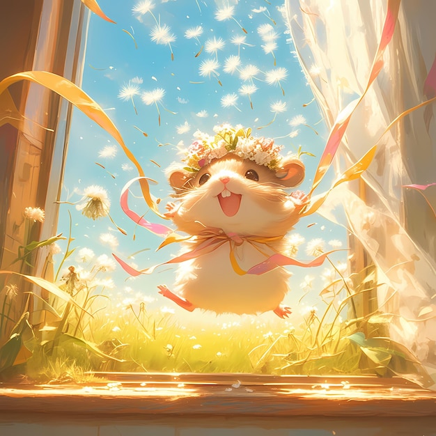 Enchanted Hamster FlowerCrowned Mascot per contenuti commerciali e di lifestyle