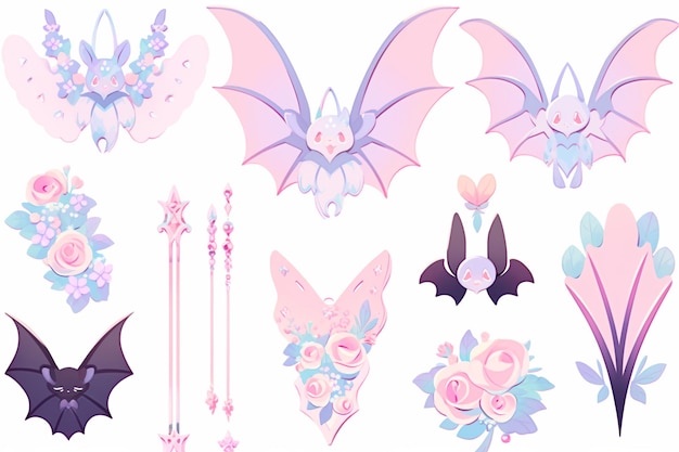 Enchanting Halloween Delights Cute Stickers amp Graphics con pipistrelli e fate rosa