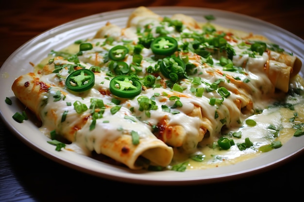 Enchiladas di pollo con crema di formaggio jalapeno Cibo messicano