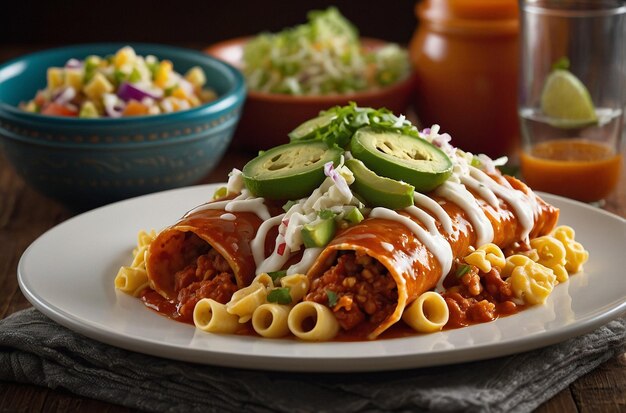 Enchiladas ricoperte di maccheroni in stile messicano