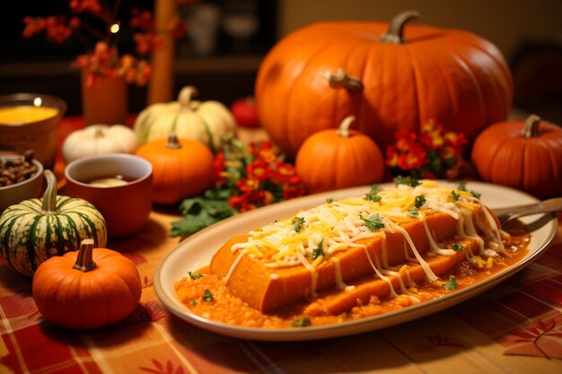 Enchilade di zucca e tacchino per il Ringraziamento con un po' di guacamole di mais