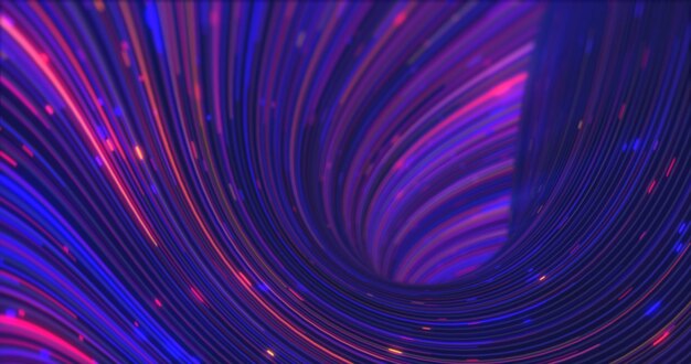 Energia astratta viola ruotante linee curve di strisce magiche incandescenti