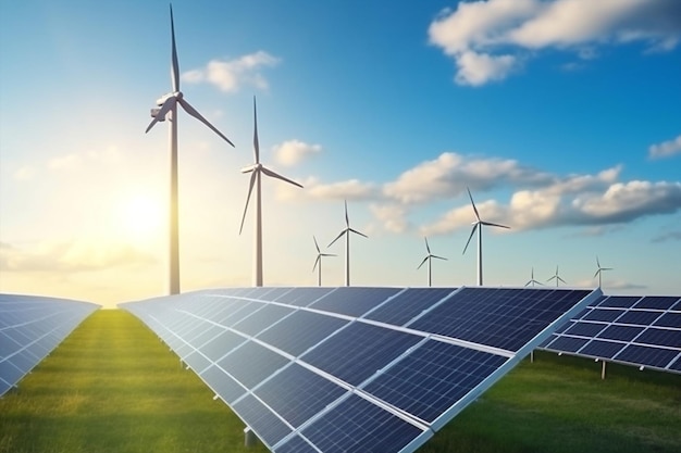 Energia eolica fotovoltaica clima pannello celeste elettricità energia solare rinnovabile ecologica