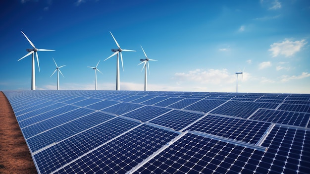 Energia rinnovabile pannelli solari turbine eoliche sfondo a tinta unita