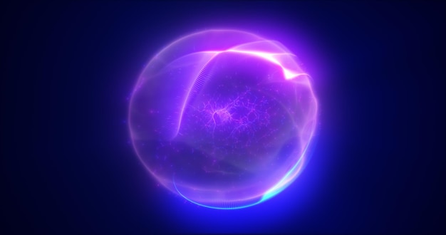 Energia sfera magica viola blu futuristica rotonda palla hightech atomo luminoso brillante fatto