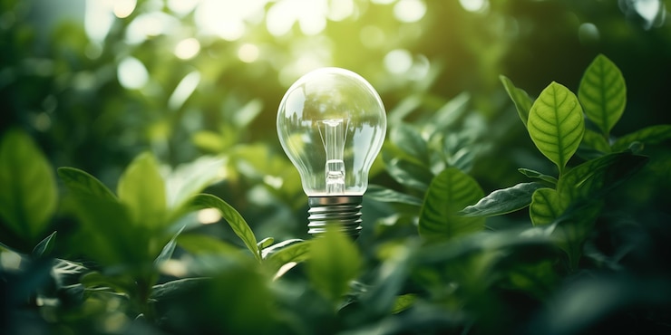 Foto energia verde bulbo con foglie e piante concetto di energia pulita rinnovabile e risparmio di spese per l'elettricità xa