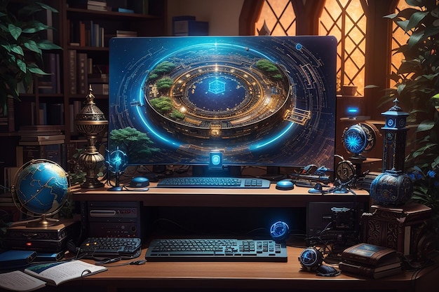 Enigmatic Code Realms Fantasy Infused Computer Desk Art