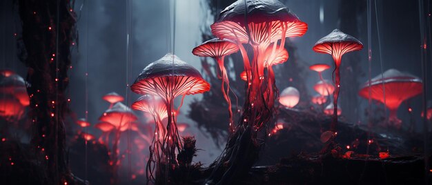 Enigmatico gruppo di funghi della foresta oscura