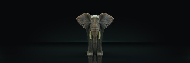 enorme elefante nel rendering 3d di sfondo scuro