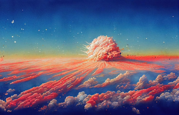 Enorme esplosione della bomba nucleare nella pittura dell'illustrazione di stile di arte digitale della città