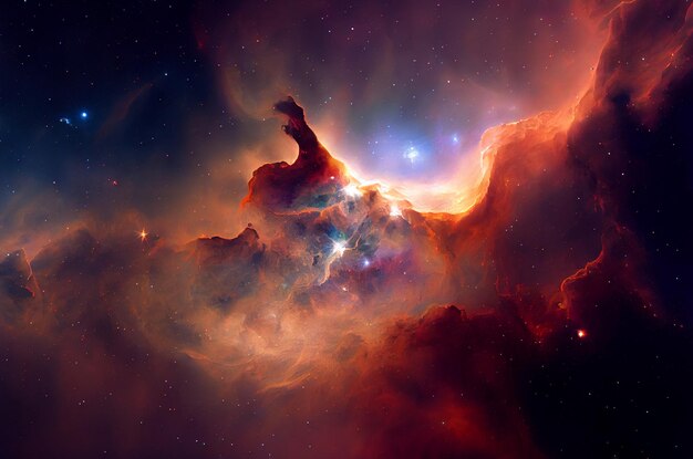 Enorme nebulosa incandescente con giovani stelle Sfondo dello spazio illustrazione 3d Generazione di Ai