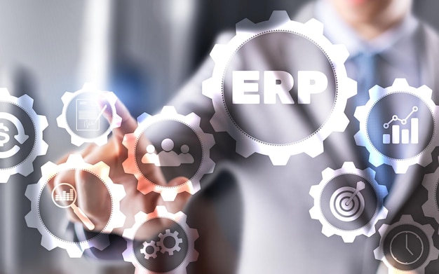 Enterprise Resource Planning ERP Corporate Business concetto su sfondo futuristico