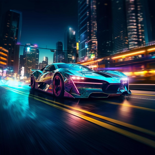 Epic cyberpumk auto sportive in stile neon retro wave