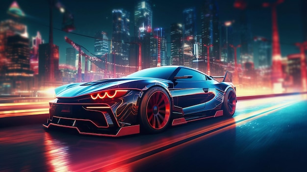 Epic cyberpumk auto sportive in stile neon retro wave