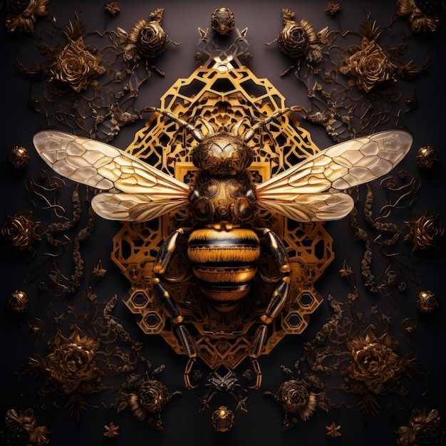 Epic Honey Bee Hive Cubo geometrico Ape regina Concetto Generative AI