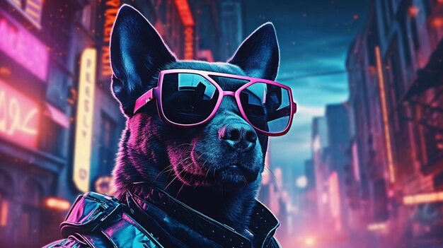 Epico cyberpumk dog neon stile onda retrò