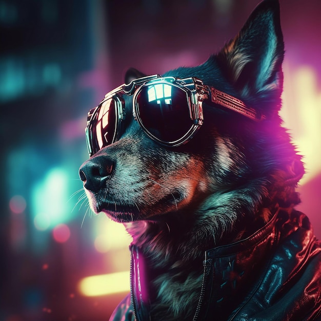 Epico cyberpumk dog neon stile onda retrò