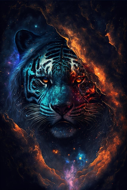 Epico ritratto cinematografico di una tigre cosmica,