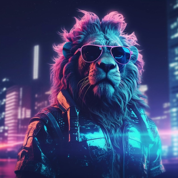 Epico stile cyberpumk leon neon onda retrò