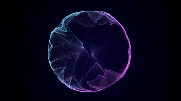 Equalizzatore sferico per la musica Onda sonora rotonda di particelle Rendering 3D di sfondo blu musicale astratto