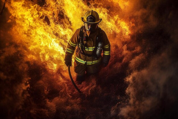 Equipaggiamento antincendio da combattimento fumo equipaggiamento di soccorso uniforme pompiere sicurezza di emergenza incendio IA generativa