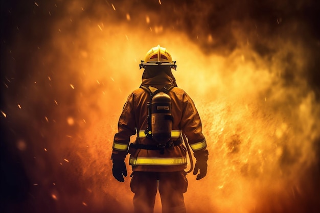 Equipaggiamento di emergenza per i soccorritori, sicurezza antincendio, fumo, uniforme dei vigili del fuoco, pompieri, IA generativa