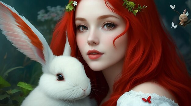 Era bellissima con i capelli rossi. Ha delle bellissime ali e un piccolo coniglio con lei