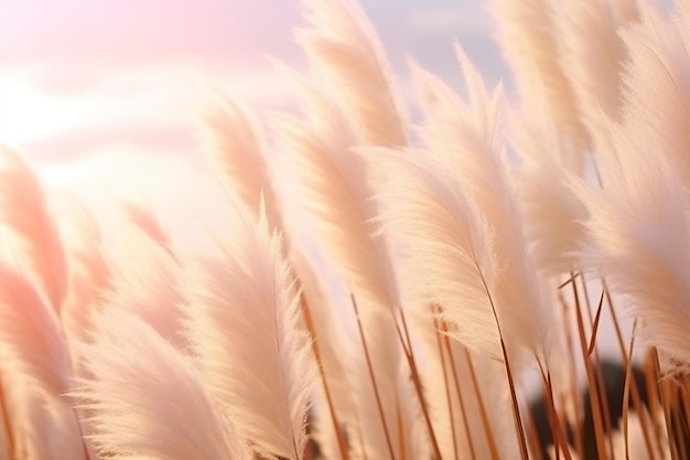 Erba della pampa nel cielo al tramonto