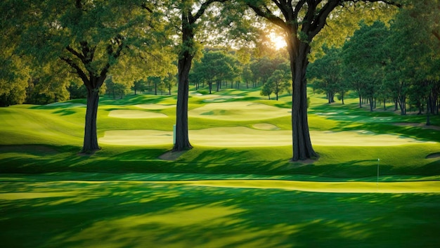 Erba verde e boschi su un campo da golf