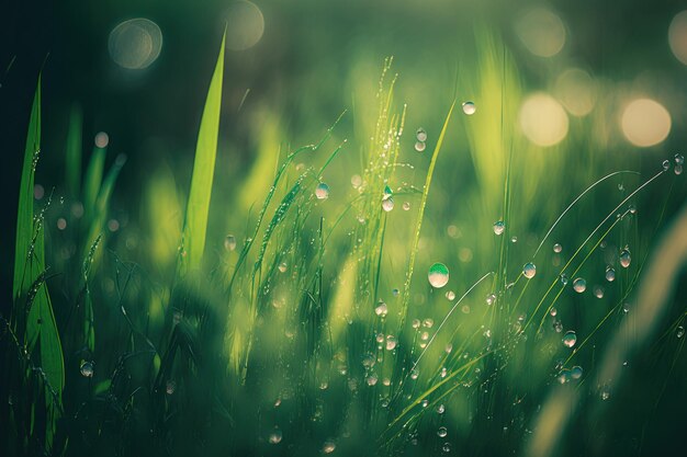 Erba verde in natura con uno sfondo bokeh