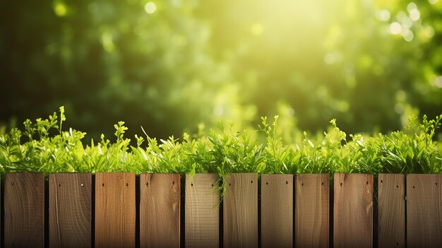 erba verde primaverile su sfondo di recinzione in legno erba verde fresca con la luce del sole