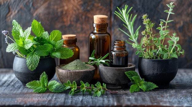 Erbe e spezie menta rosmarino oregano timo menta essenziale medicina alternativa