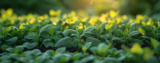 Erbe profumate che prosperano in un piccolo giardino che offre uno sfondo