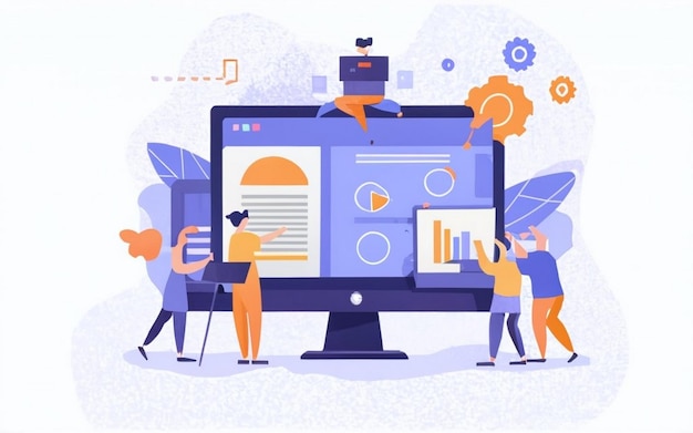 ERP concetto di pianificazione delle risorse aziendali produttività e miglioramento dell'azienda sito web illustrativo