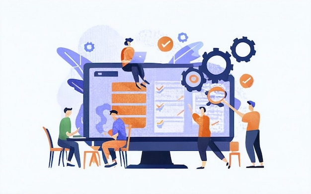 ERP concetto di pianificazione delle risorse aziendali produttività e miglioramento dell'azienda sito web illustrativo