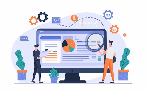 ERP concetto di pianificazione delle risorse aziendali produttività e miglioramento dell'azienda sito web illustrativo