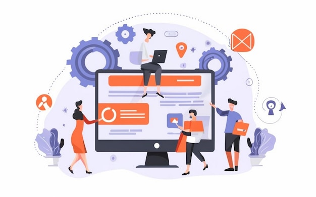 ERP concetto di pianificazione delle risorse aziendali produttività e miglioramento dell'azienda sito web illustrativo