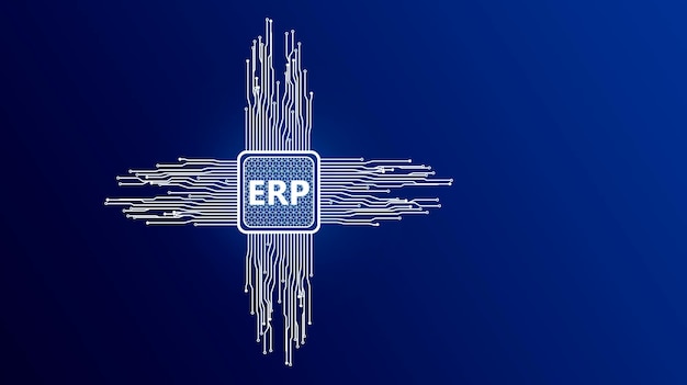 ERP Enterprise pianificazione delle risorse aziendali e concetto di tecnologia moderna su screenxDxA virtuale